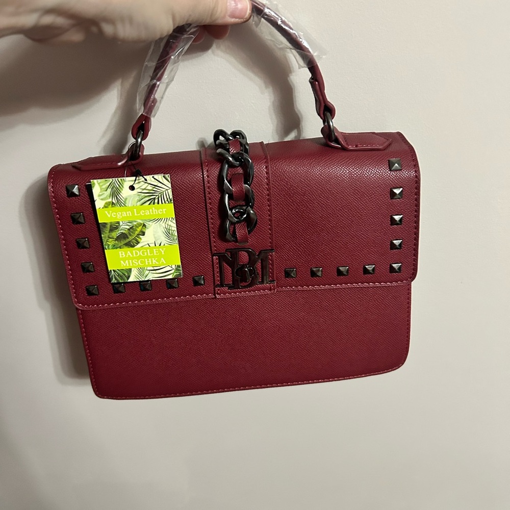 Badgley Mischka Red Studded Satchel